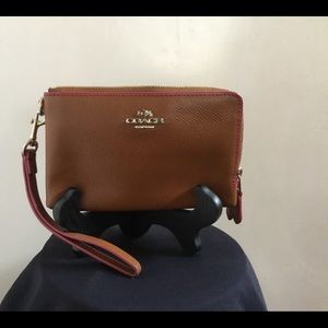 Coach leather double zip wristlet
